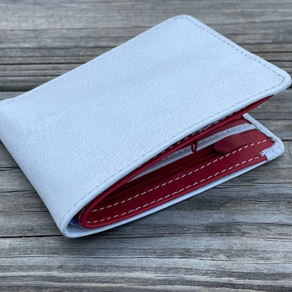 White/Red Wallet Card Holder Men Purse Wallet Handmade Bifold Cardholder - Picture 10 of 10